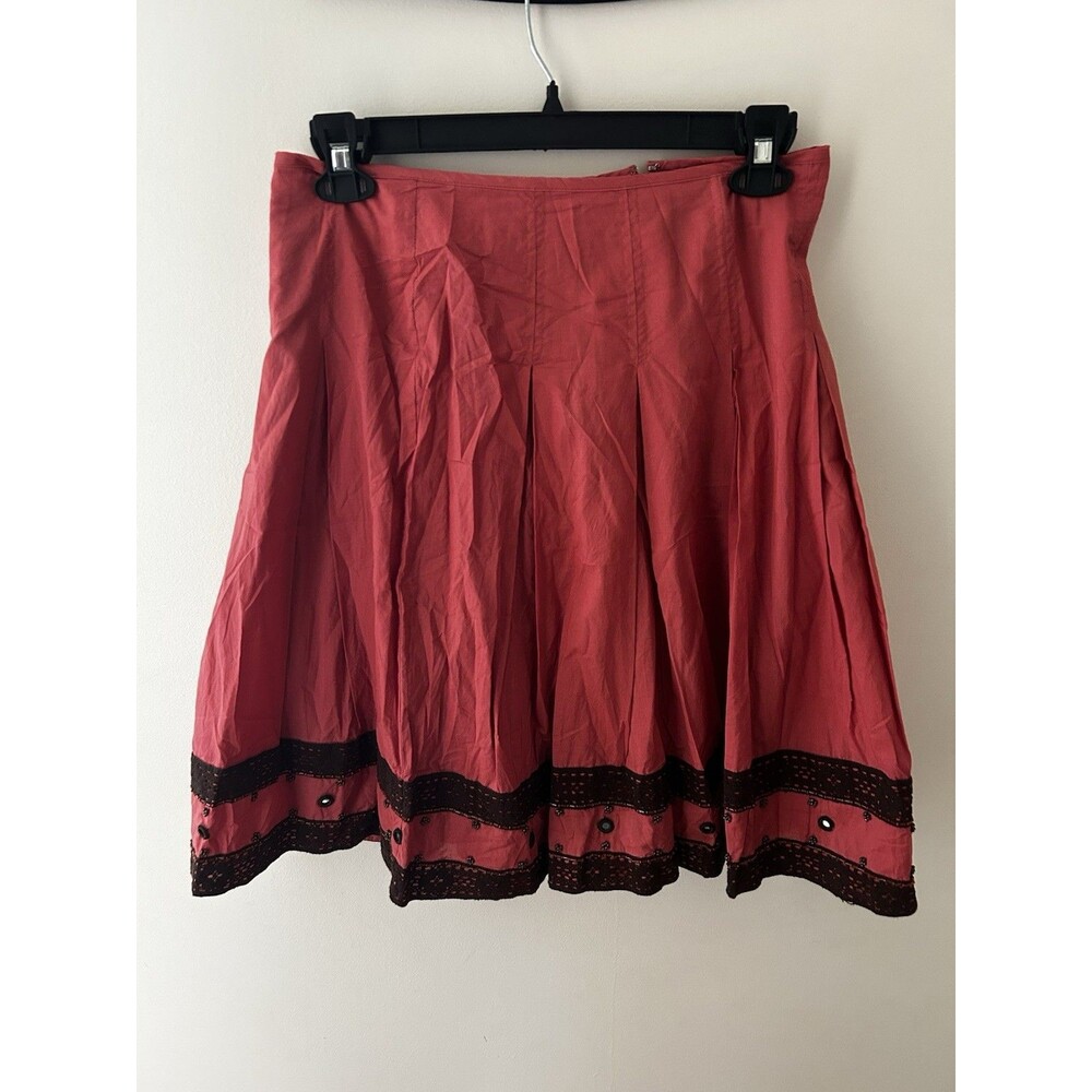 VTG Y2K Apt 9 Skirt Size 8 Salmon Brown Lace Beaded Mirrors Boho Festival 2000s